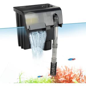 hygger Hang On Back Aquarium Filter 10-30 Gallon Power Quiet Fish Tank Filter Multi-Stage Filtration Adjustable Waterfall Hob Filter with 4 Cartridges & Extension Pipe for Freshwater Saltwater