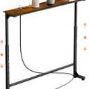 GRLEAF 35" Adjustable Height Narrow Console Table with Power Outlets, Long Sofa Table with Charging Station Behind Couch Table Skinny Entryway Table for Living Room, Hallway and Office  Rustic Brown