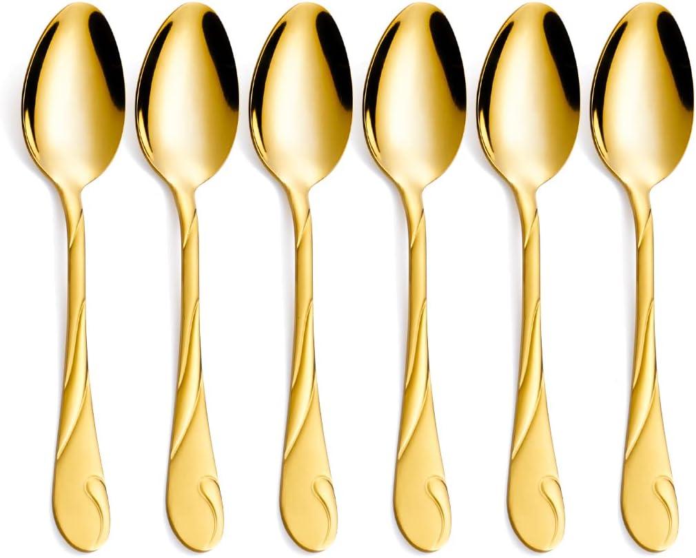 Gold Dessert Spoon Set, Seeshine 6.5-inch Stainless Steel Shiny Gold Teaspoon, Espresso Coffee Spoon, Set of 6