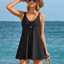 Charmo One Piece Swimsuit Women V Neck Bathing Suits Cutout Tie Knot Swimdress with Pockets Tummy Control Swimwear Black S