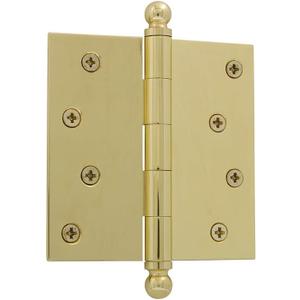 Nostalgic Warehouse Ball-Tip Residential Door Hinge with Square Corners (4 Inch, Polished Brass)