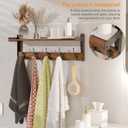 Coat Rack with Wall Mount, 23 Inch Long Entryway Wall Shelf with Hooks, Wood Hanger with Storage Shelf for Bathroom, Hallway, Rustic Brown