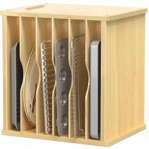7 Tier Wooden Tray Dividers, Kitchen Vertical Divider Organizer for Storing Baking Sheets, Pans, Cutting Boards, Pots, and Lids,Multi-Compartment Storage Solution, 14" W x 16.5" H x 15.2" D