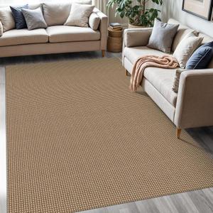 KOZYFLY Washable Area Rug 5x7 ft Rubber Backed Non Slip Rugs for Living Room Braided Cotton Bedroom Rug Woven Office Rugs Indoor Floor Carpets for Dining Bedroom Living Room, Tan/Orange/Brown