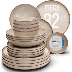 Stoneware dinnerware set 8 persons Rustic 32 pcs - Rustic design dinnerware set, dishwasher safe - Bowl and plate set - Pure Living dinnerware in beige (Set (32pcs), rustic / beige)