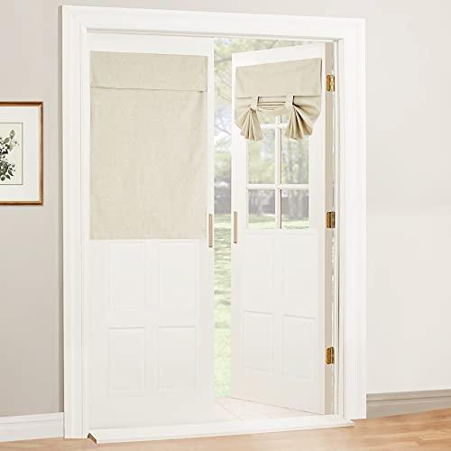 RYB HOME Door Window Curtains 40 inches, 100% Blackout Natural Linen Blended Privacy Glass/French Glass Door Curtain Shade with White Layer Coating, W26 x L40, Beige, 1 Panel