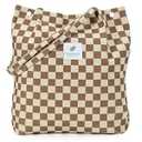 LHMTQVK Corduroy Tote Bags for Women, Large Capacity Corduroy Bag Reusable Grocery Shoulder Bag with Inner Pockets (Khaki Small Grid)