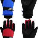 SATINIOR 2 Pairs Kids Waterproof Winter Snow Gloves Ski Gloves for Boy Girl Outdoor Warm Thickening Snowboar (8-12 Years, Red, Blue)