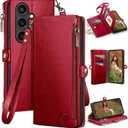 XcaseBar compatible with Samsung Galaxy S25 Plus Wallet case with Zipper Credit Card HolderRFID Blocking,Flip Folio Book PU Leather Phone case Shockproof Cover Women Men for Samsung S25Plus case Red