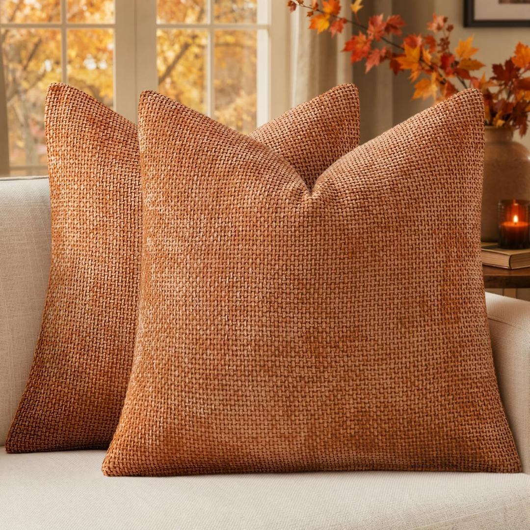 MIULEE Fall Decorative Orange Couch Throw Pillow Covers 20x20 Inch 2 Pack | Modern Boho Accent, Soft Chenille Pillow Covers, Farmhouse Cushion Cases for Home Decor Bed Sofa Living Room
