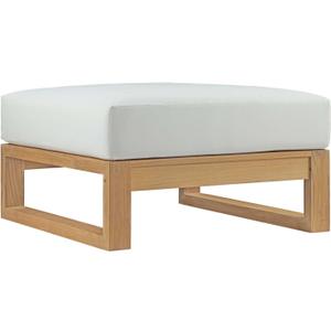 Modway Upland Teak Wood Outdoor Patio Ottoman with Cushions in Natural White
