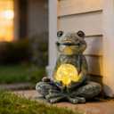 Zen Yoga Frog Garden Statue, Outdoor Decor, Solar Patio Garden Sculpture Ornament, Frog Figurine Lamp Light, Meditation Frog Gift Ideas for Women