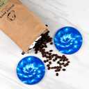 Set of 6 Round Drink Coasters, Blue Floral Design, Gift Boxed, Tempered Glass, Non Slip, Suit Indoor or Outdoor, Kitchen, Dining, Living