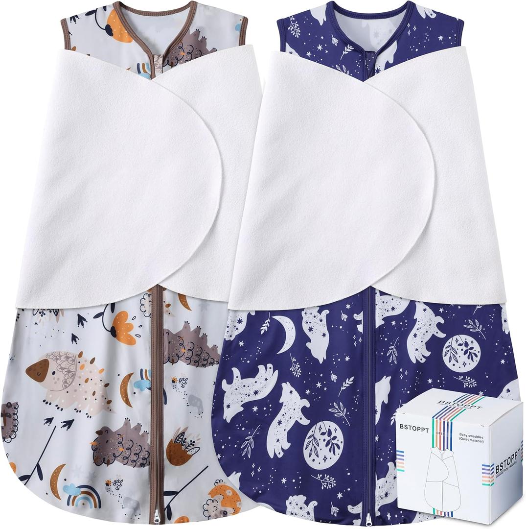 Newborn Sleep Sack Baby Swaddle,3-Way Adjustable Wearable Blanket,100% Rayon Cotton Swaddling Sleeping BagTOG 0.5 (Fox & Dinosaurs, 0-3 Months)
