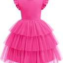 Arshiner Toddler Tutu Dress Girls Fluffy Tiered Summer Dresses Cute Party Tulle Sundress for Kids 2-7Y (5-6 Years, Hot Pink)