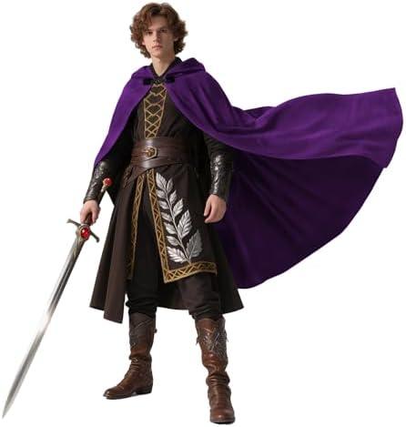 MCJC Medieval Hooded Cape, Renaissance Costume Cloak with Clasp, Full Length, Unisex Adult Halloween Costume