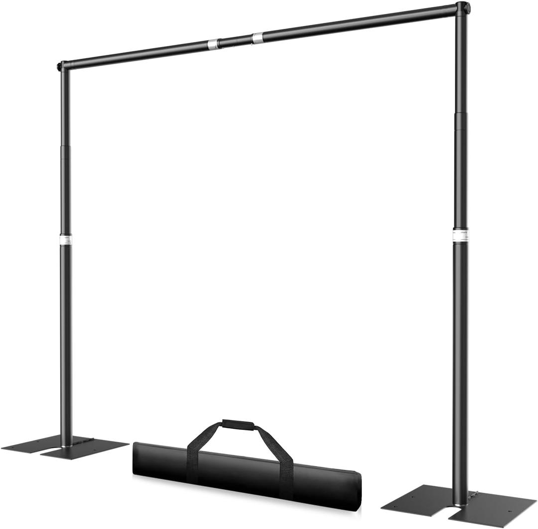 EMART Heavy Duty Backdrop Stand for Parties, 8.5x10 ft Pipe and Drape Adjustable Back Drop Stand Kit with Flat Base, Sturdy Photo Background Frame DIY Pole for Flower Wall Wedding Curtain (Black)