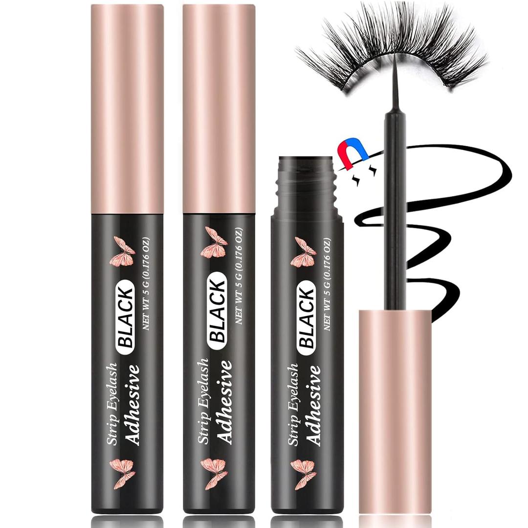 Magnetic Eyeliner 3PCS Smudge-Resistant Magnetic liner, Works with All Magnetic Eyelashes, No iron powder and Natural Look, Easy to apply and No Glue needed (3PCS, Rose Gold+Black) (3 Count (Pack of 1))