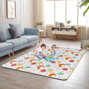 Baby Play Mat, 50 x 50 Inch Thickened Play Mat Perfect for Use Baby Playpen, Foldable Playmat for Floor, Portable Activity PlayMats for Babies and Toddlers, Super Soft&Warm, Machine-wash (Planet Pattern)