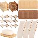 90 Pcs Soap Saver Set Including Wooden Dish, Exfoliating Bag, Saver Pads Bulk with Self Drain, Bar Soap Holder Mesh Bag for Shower Bath Home Toilet Kitchen Hotel Restaurant