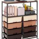Rolling cart with 8 drawers,Storage drawer cart with wooden tabletop,Lockable wheels organizer for homeschool, arts & crafts, classroom, office & creative spaces (Brown)