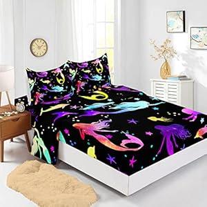 BailiPromise Mermaid Jellyfish Dolphin Fitted Sheet Bedding Set Sea Underwater World Bed Sheet Set for Boys Girls Children Teens Ocean Theme Bed Cover Bedroom Decor Dreamy Full Size 4pcs