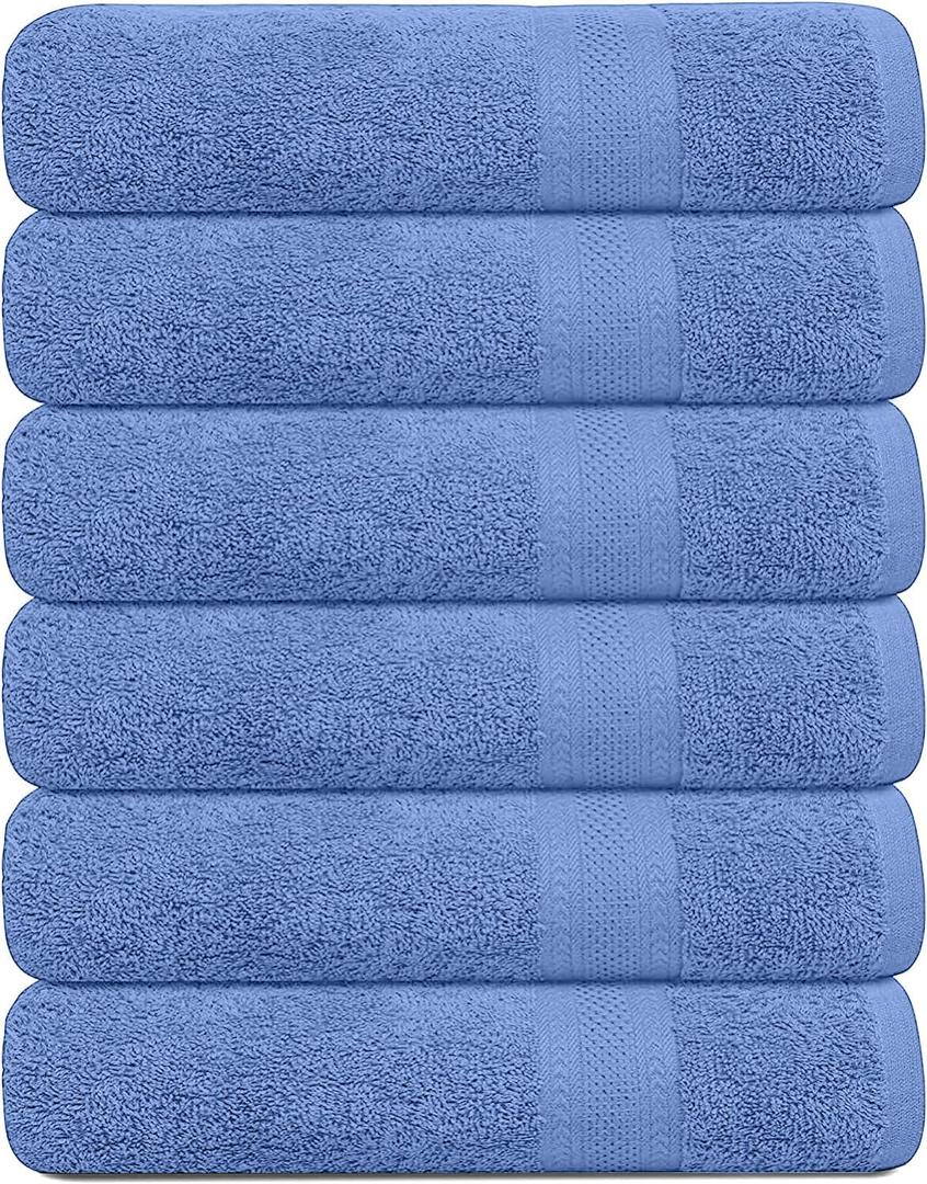 KAHAF COLLECTION 100% Cotton Bath Towels, 24x48 Pack of 6 Towels, Quick Dry, Highly Absorbent, Soft Feel Towel, Gym, Spa, Bathroom, Shower, Pool, Luxury Soft Towels (Blue, 24x48-6 Pack)