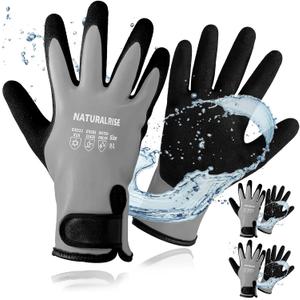 NATURALRISE 100% Waterproof Gloves for Men & Women, Winter Work Gloves with Grip for Cold Weather (Medium, Grey-2Pack)