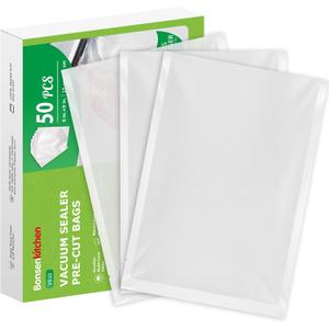 Bonsenkitchen Precut Vacuum Sealer Bags, 50 Pint 6" x 9" Food Sealer Bags, Food Grade, BPA Free, Heavy Duty, Customized Size Vacuum Bags for Vac Storage, Meal Prep or Sous Vide Cooking, VB10
