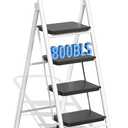 4 Step Ladder, Folding Step Stool with Wide Anti-Slip Pedal & Thick Rubber Feet, Handrail, Safe-Lock Design, Folding Portable Ladder for Multi-Purpose, 800lb, White