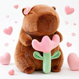 Flower Capybara Plush for Valentines Day Gifts for Her, Cute Capibara Plushies Toy,Kawaii Soft Stuffed Animal Capybara, Stuffed Toys Gifts for Birthday Party Girls Kids Adults (9in)