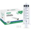 HiMo Pack of 50 - 60mL Luer Lock Syringe without Needle Large Plastic Sterile Syringes with Cap 50mL/60cc