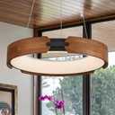 Modern LED Wood Chandelier, 20" Circular Ring Chandelier for Dining Room