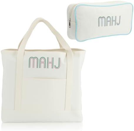 SilTriangle 2 Pcs Embroidered Mahjong Canvas Tote (large & Extra Large) Empty Tiles Tote Embroidered Tile Bag for Mahjong Lover Accessories Overnight