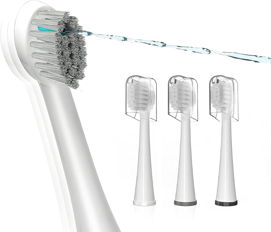 Replacement Brush Heads for Waterpik Sonic Fusion 2.0 - Flossing Toothbrush Head for Water pik with Color-Coded Rings & Hygienic Caps - 3 Pack White Soft Bristles