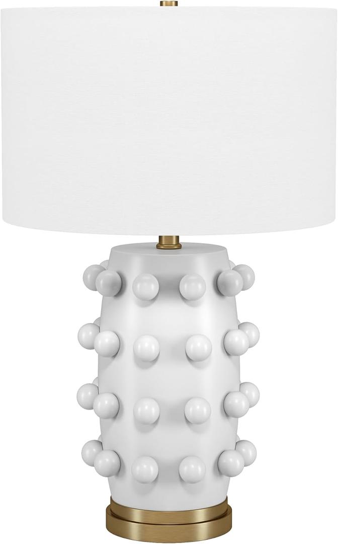 Henn&Hart 26" Tall Ceramic Table Lamp with Fabric Shade in Matte White/White