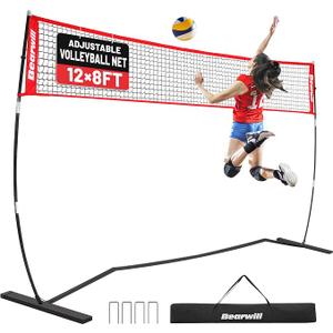 Bearwill Volleyball Net, 12FT/20FT Portable Volleyball Net for Backyard
Freestanding Volley Ball Set, Height Adjustable with Carry Bag, Training Equipment for Indoor Outdoor Hitting Serving Drill