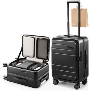 LUGGEX Carry On Luggage Top Opening, FLA Aluminum Frame Trunk Style Luggage, Polycarbonate Hard Shell Suitcase (FX-Enhance, Charcoal Metallic, 20 Inch, 38L)