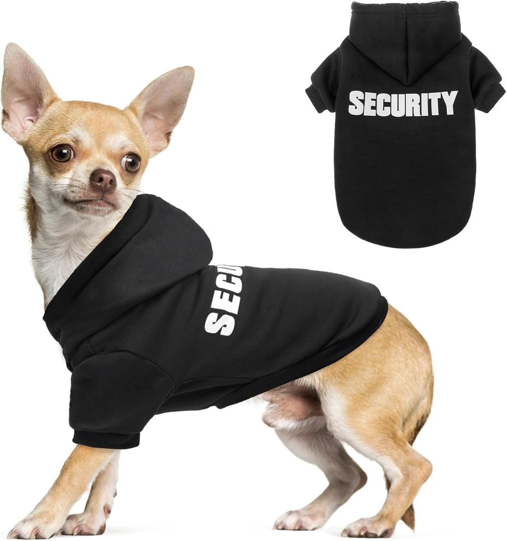 SCENEREAL Security Dog Hoodie Sweaters for Small Medium Large Dogs, Brushed Fleece Dog Clothes with Hat,Soft Cotton Winter Spring Coat All Weather Clothes, Classic Halloween Costume with Leash Hole (#1 Black (SECURITY Printed))