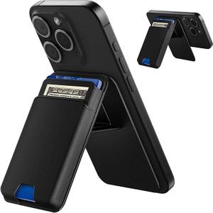 2 x Magnetic Wallet with Stand for iPhone 16/15/14/13/12 Series - Vegan Leather Card Holder RFID Blocking Holds 4 Cards Strong Magnetic Lock Lightweight Kickstand Phone Wallet(Black)