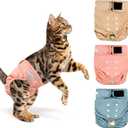 Langsprit Reusable Diapers for Cats - Washable Kitten Incontinence Diapers for Male & Female Cats, Sizes: Large, Medium, Small (Morandi)