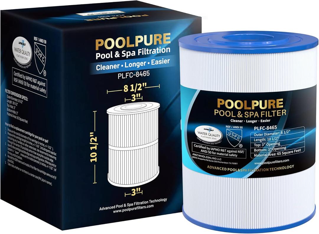 POOLPURE C-8465 Spa Filter Replaces Watkins 31114, Pleatco PWK65, Filbur FC-3960, 71827, 71828, Watkins 65 sq.ft Tiger River Spa Filter 1 Pack