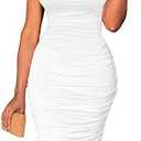 BEAGIMEG Women's Sexy Tank Top Bodycon Ruched Sleeveless Basic Midi Party Dress, Large