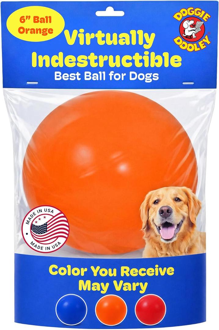 Doggie Dooley Virtually Indestructible Dog Ball - 6 Inch Hard Plastic Interactive Dog Toy for Large Breeds Over 15-50 lbs - Built for Herding & Push Play -Floats in Water, Made in USA