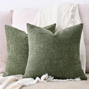 Cozoomy Pack of 2 Textured Decorative Throw Pillow Covers Soft Farmhouse Cushion Covers Neutral Accent Pillow Cases for Couch Bed Sofa Living Room 18x18 Inch, Dark Green