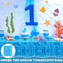 Oudain 1 Roll 1200" x 54" Pool Table Cover Summer Pool Party Tablecloth Blue Mosaic Backdrop Plastic Classroom Decor Ocean Tablecover Bulletin Board for Beach Birthday Party Decoration