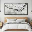 Abstract Framed Wall Art for Living Room White Pictures Canvas Black Arts Wall Decor Poster Prints Artwork for Hotel Gallery 24"x48"