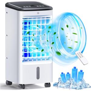 Portable Windowless Air Conditioners w/4 Modes & 3 Spds, 4-in-1 Evaporative Air Cooler w/Remote, 4 Ice Packs, 120Oscillation, 12H Timer, Swamp Cooler for Indoor Room Office