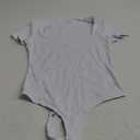 REORIA Womens Sexy Square Neck Double Lined Shirt Stretchy Basic Short Sleeve Going Out Thong Bodysuit Tops (Small, White)