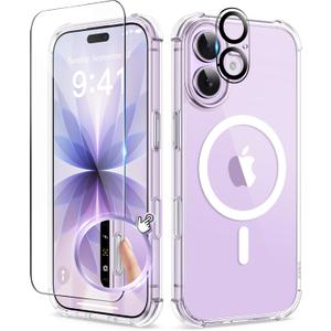 BERFY for iPhone 17 Case for Women, Compatible with MagSafe, Crystal Clear Shockproof Protective Case, Anti-Yellowing, with Screen Protector & Camera Lens Protector 6.3", Clear